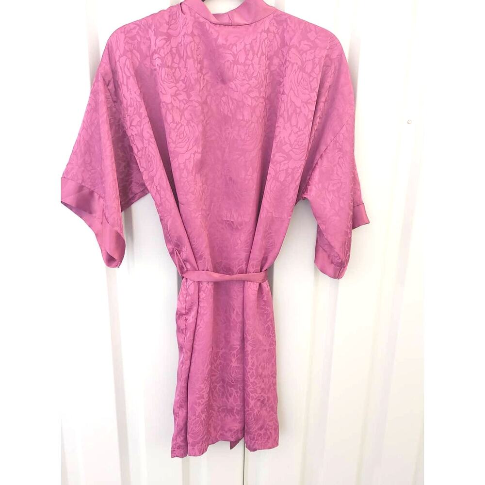 Violets & Roses Robe Satin One Size Inner & Outer Tie Pockets Midi Length - Picture 5 of 6
